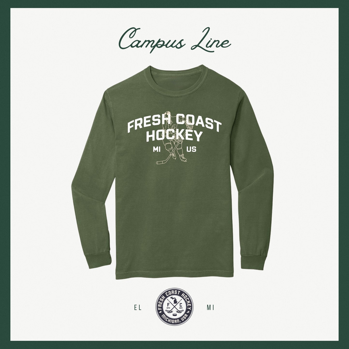 Campus Line: Green & White Hockey Long Sleeve Tee