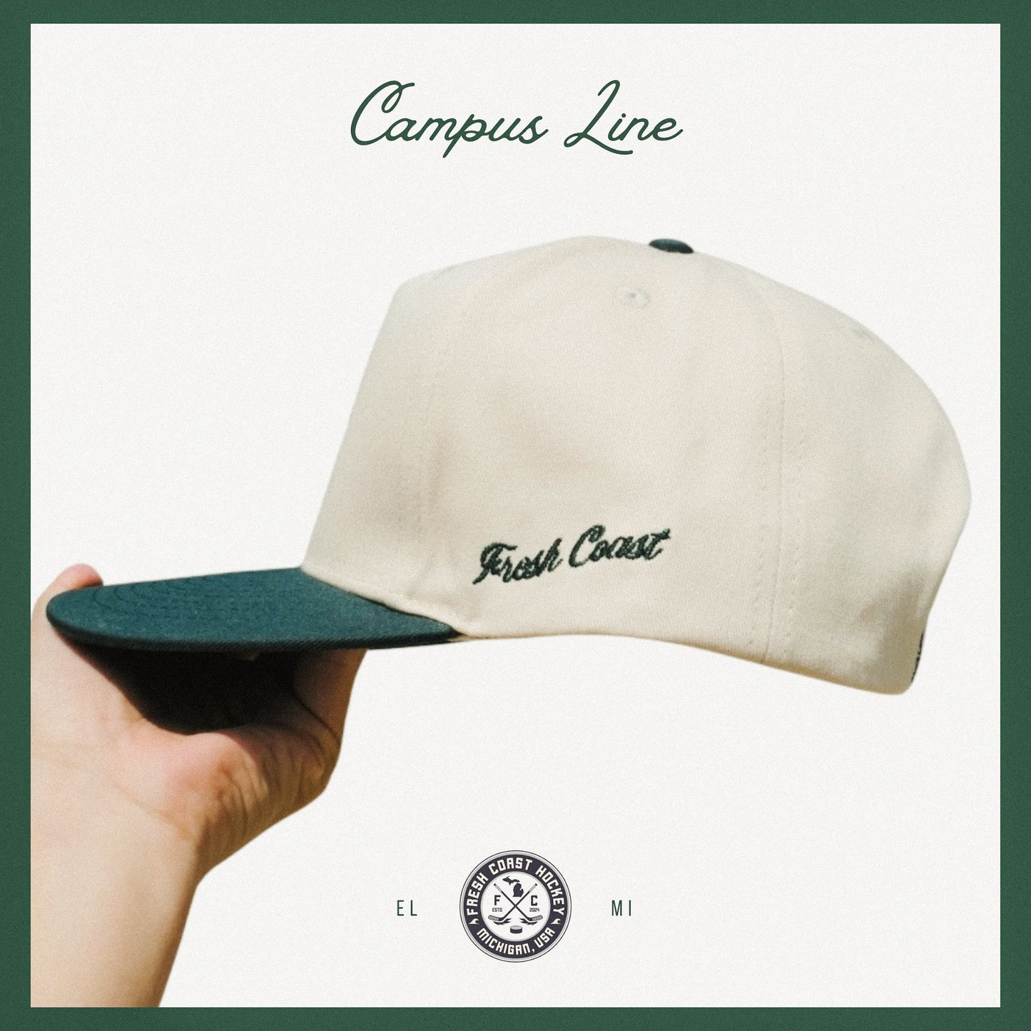 Campus Line: Green & White Hockey Snapback