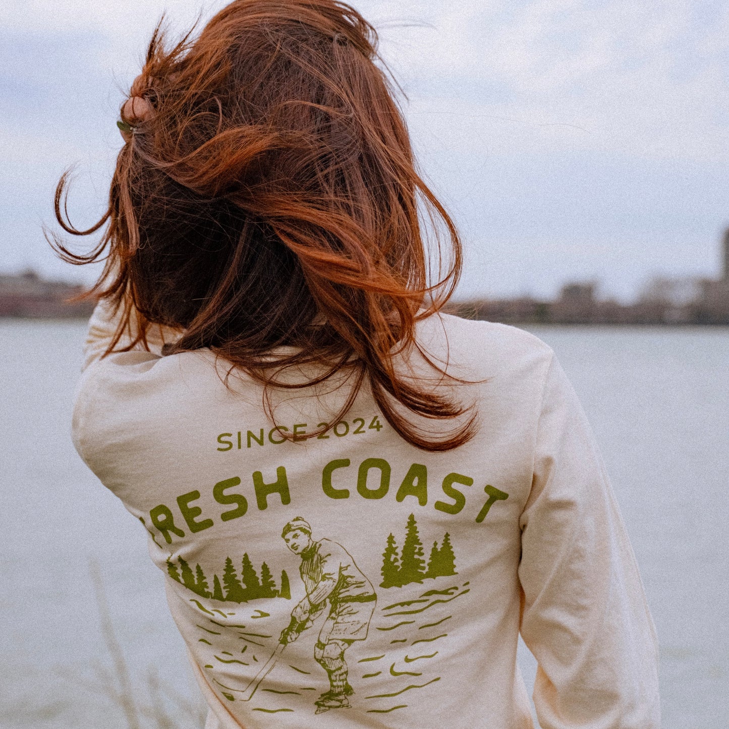 Voyager Heavyweight Unisex Long Sleeve T-Shirt: Ivory / Green