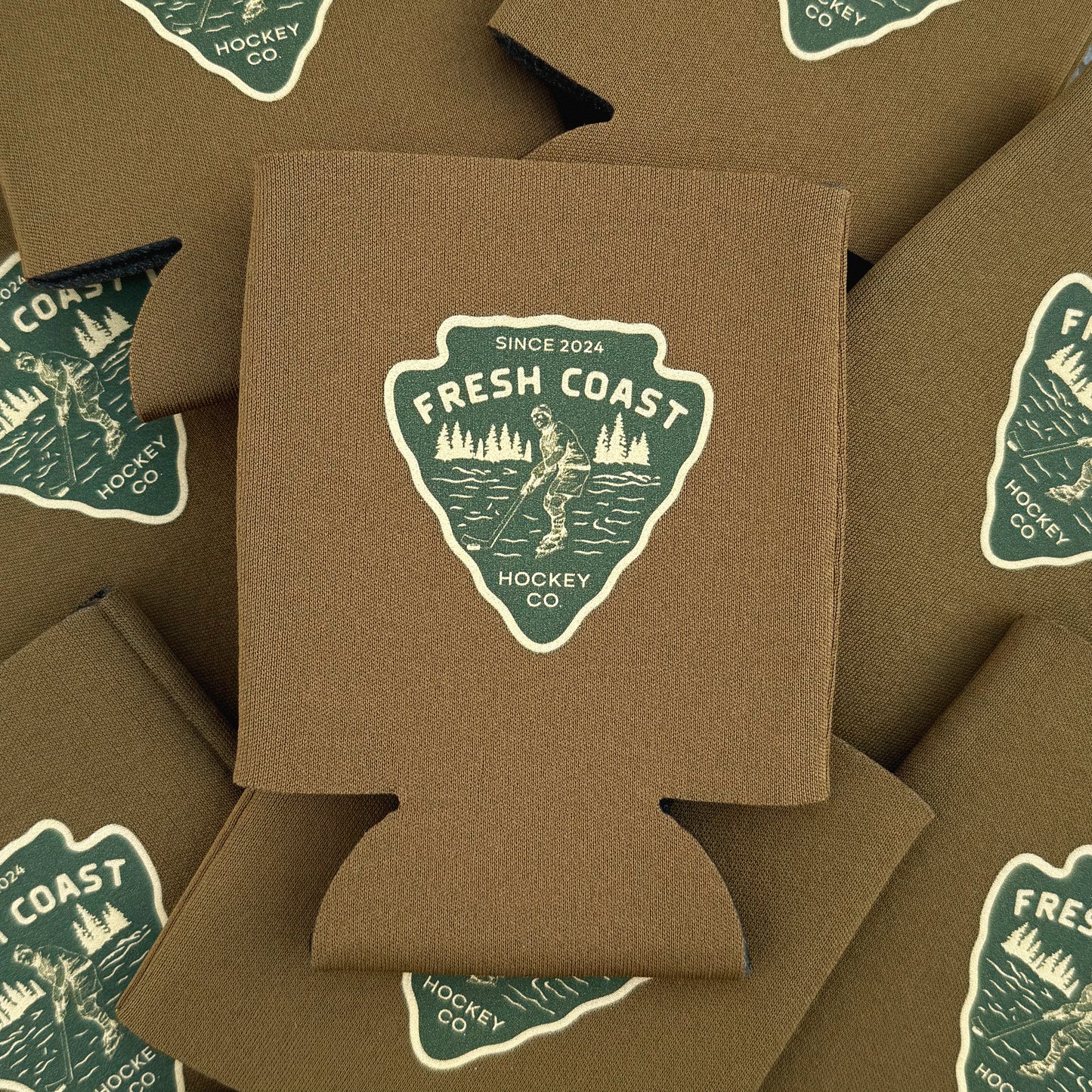 Voyager Collapsible Can Koozie: Brown / Forest Green