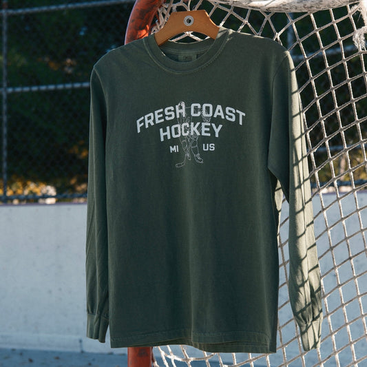 Campus Line: Green & White Hockey Long Sleeve T-Shirt
