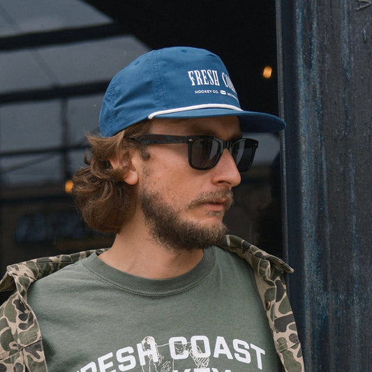 FRESH COAST HOCKEY CO. Coastline Rope Snapback Hat: Navy / White