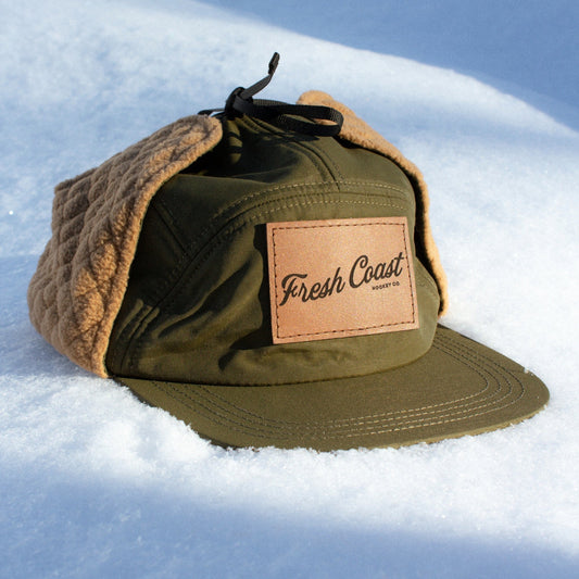 Mackinaw Ear-Flap Cap: Army Green/Tan
