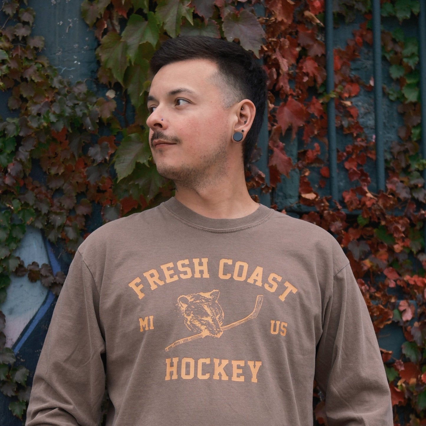 Northwood Bear Heavyweight Long Sleeve T-Shirt: Brown/Orange