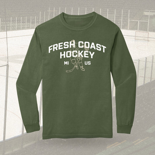 Campus Line: Green & White Hockey Long Sleeve Tee