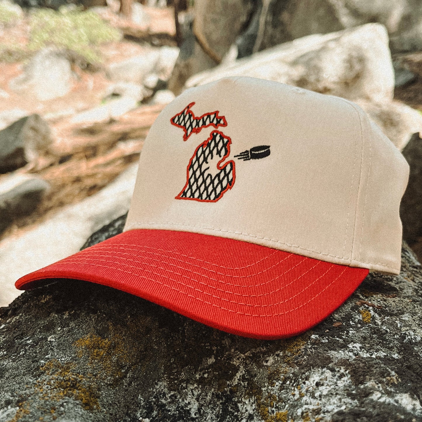 “The Michigan” Snapback: Cream/Red