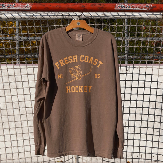 Northwood Bear Heavyweight Long Sleeve T-Shirt: Brown/Orange