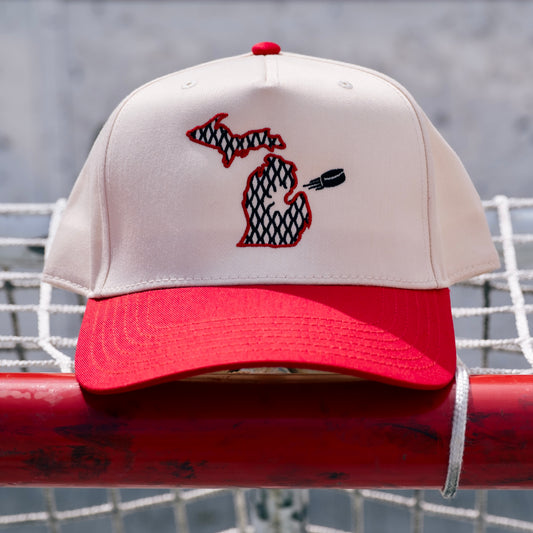 “The Michigan” Snapback: Cream/Red