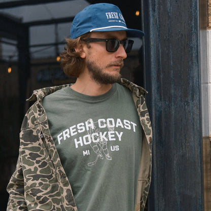 FRESH COAST HOCKEY CO. Campus Line: Green & White Long Sleeve T-Shirt