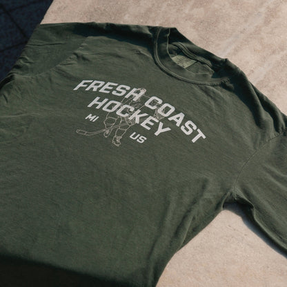 FRESH COAST HOCKEY CO. Campus Line: Green & White Long Sleeve T-Shirt