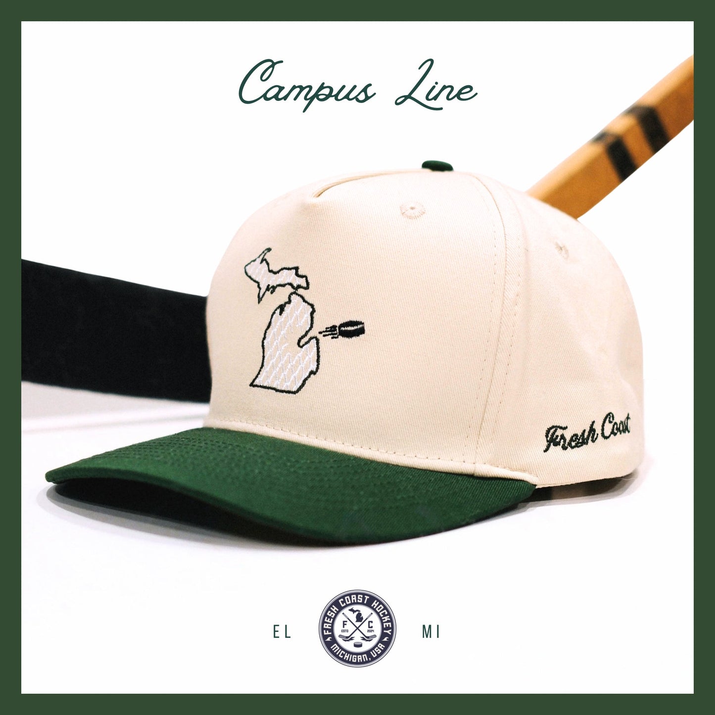 Campus Line: Green & White Hockey Snapback