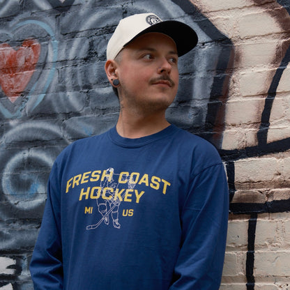FRESH COAST HOCKEY CO. Campus Line: Maize & Blue Long Sleeve T-Shirt