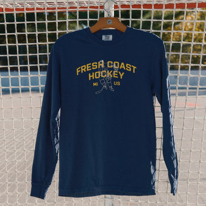 FRESH COAST HOCKEY CO. Campus Line: Maize & Blue Long Sleeve T-Shirt