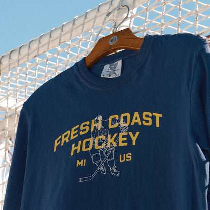 FRESH COAST HOCKEY CO. Campus Line: Maize & Blue Long Sleeve T-Shirt