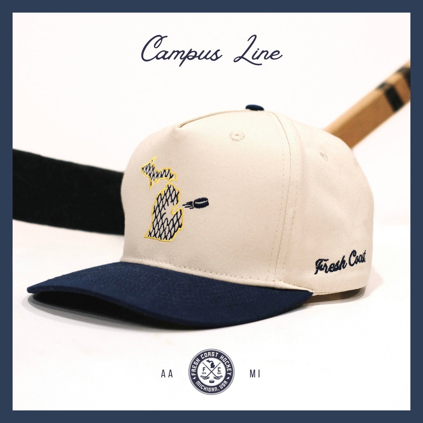 FRESH COAST HOCKEY CO. Campus Line: Maize & Blue Hockey Snapback