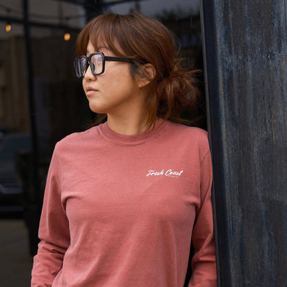 FRESH COAST HOCKEY CO. Catch & Release Octopus Heavyweight Long Sleeve T-Shirt: Brick Red