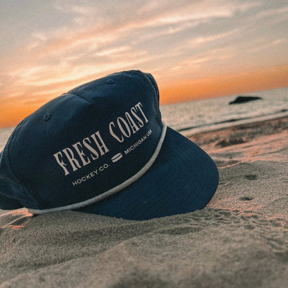 FRESH COAST HOCKEY CO. Coastline Rope Snapback Hat: Navy / White