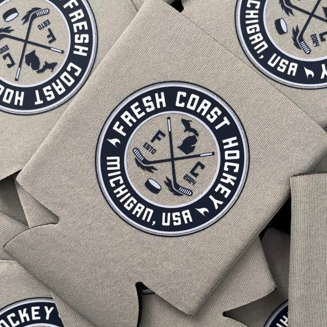 Fresh Coast Hockey Can Koozie: Sandstorm / Navy
