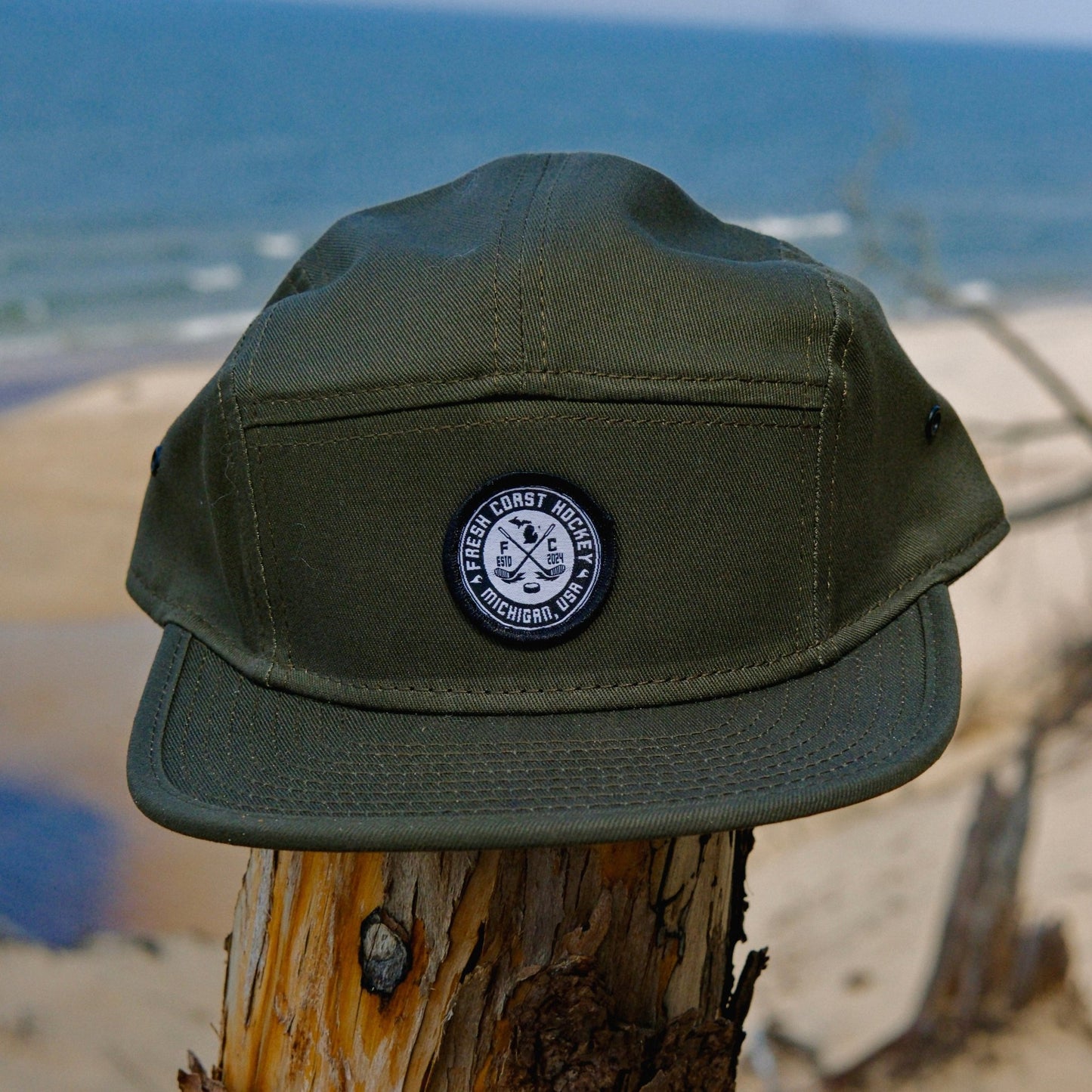 FRESH COAST HOCKEY CO. Badge Patch Camper Hat: Dark Olive Green