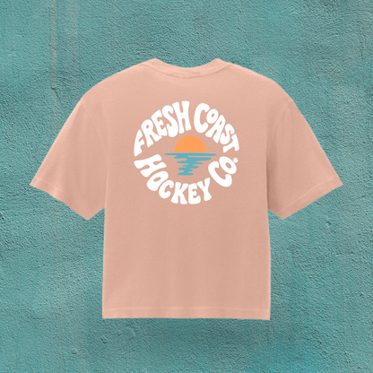 FRESH COAST HOCKEY CO. Coastline Heavyweight Women’s Boxy T-Shirt: Peach