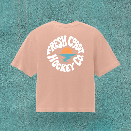 FRESH COAST HOCKEY CO. Coastline Heavyweight Women’s Boxy T-Shirt: Peach