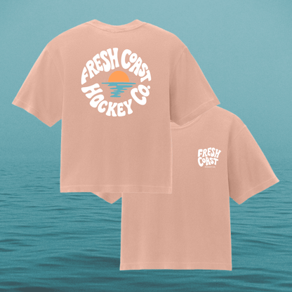 FRESH COAST HOCKEY CO. Coastline Heavyweight Women’s Boxy T-Shirt: Peach