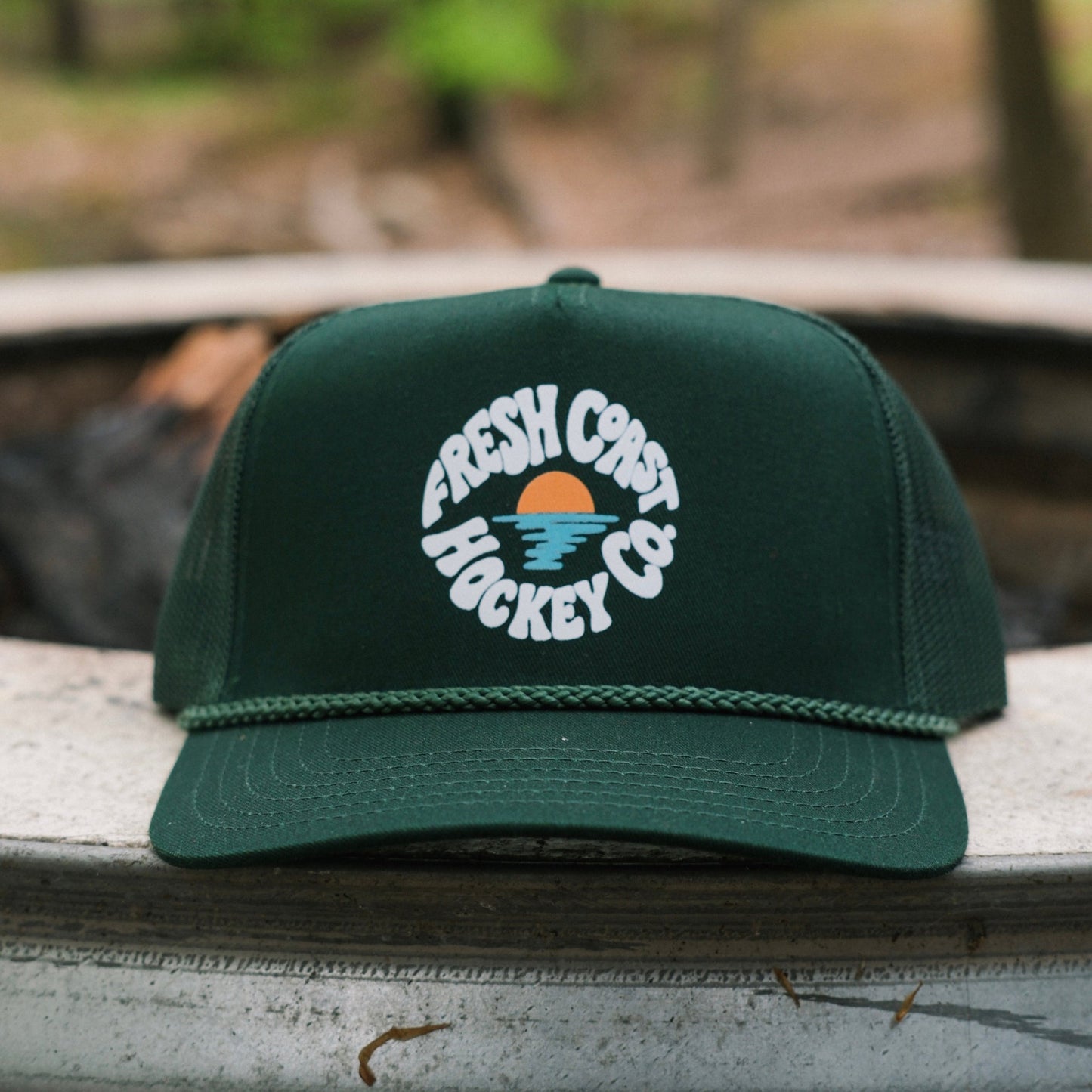 FRESH COAST HOCKEY CO. Golden Hour Trucker Snapback Hat: Dark Green