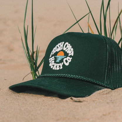 FRESH COAST HOCKEY CO. Golden Hour Trucker Snapback Hat: Dark Green