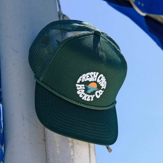 FRESH COAST HOCKEY CO. Golden Hour Trucker Snapback Hat: Dark Green