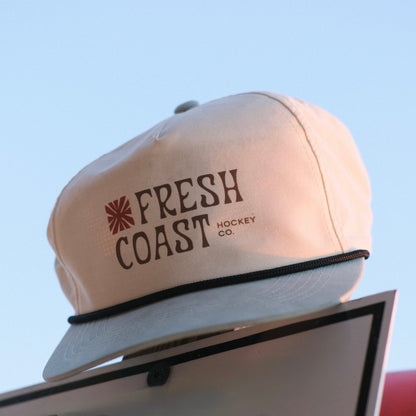 FRESH COAST HOCKEY CO. Harbor Snapback Hat: Natural / Seafoam