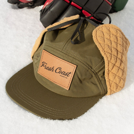 Mackinaw Ear-Flap Cap: Army Green/Tan