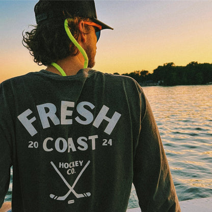 FRESH COAST HOCKEY CO. Pro-Line Heavyweight Long Sleeve T-Shirt: Pepper/White