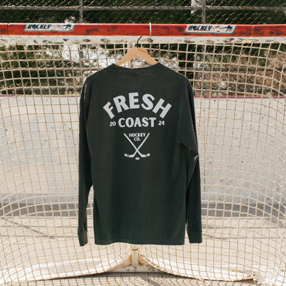 FRESH COAST HOCKEY CO. Pro-Line Heavyweight Long Sleeve T-Shirt: Pepper/White