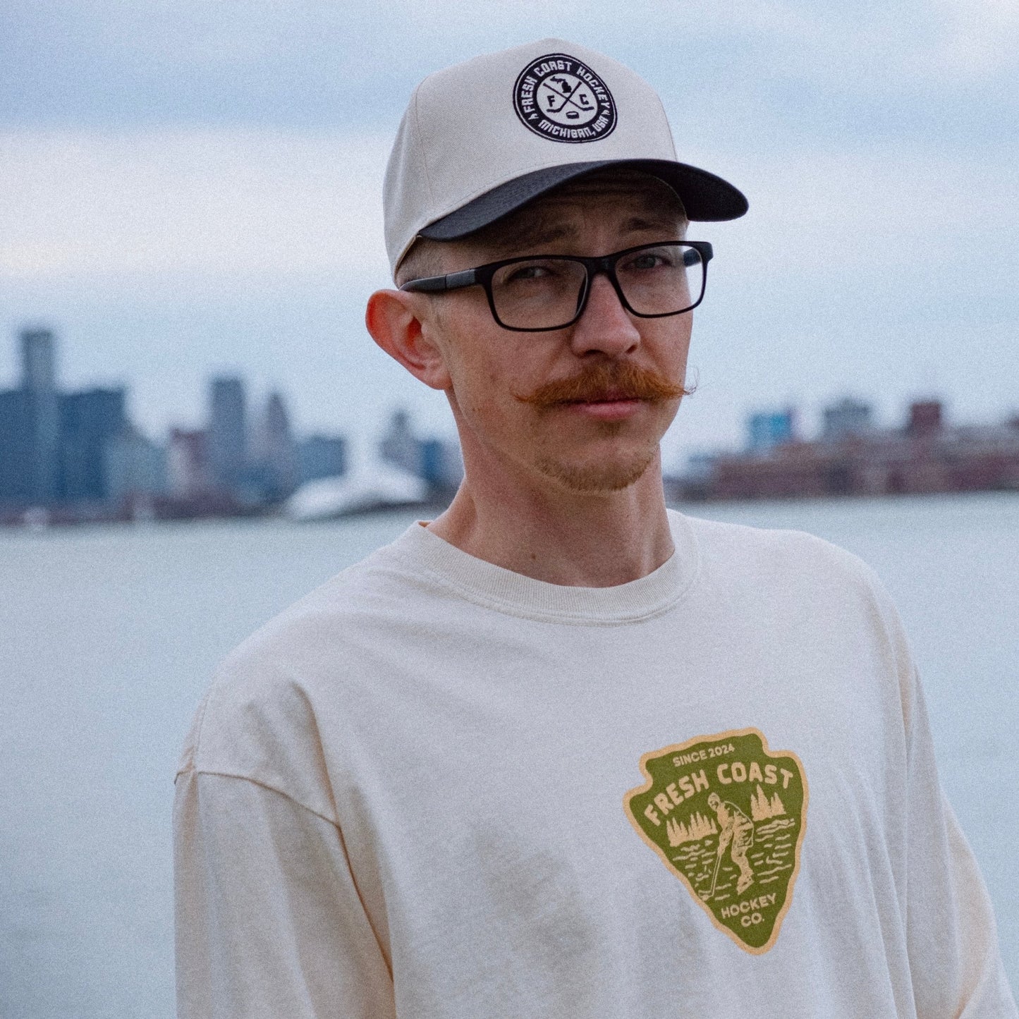 Voyager Heavyweight Long Sleeve T-Shirt: Ivory/Green