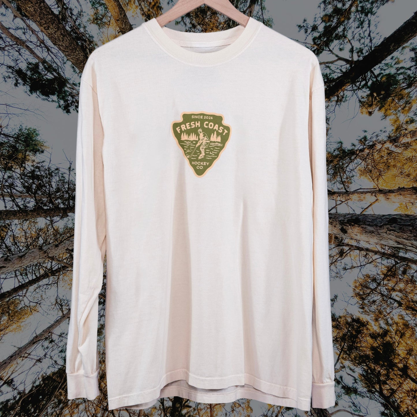 Voyager Heavyweight Long Sleeve T-Shirt: Ivory/Green