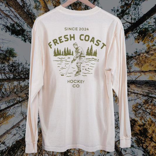Voyager Heavyweight Long Sleeve T-Shirt: Ivory/Green
