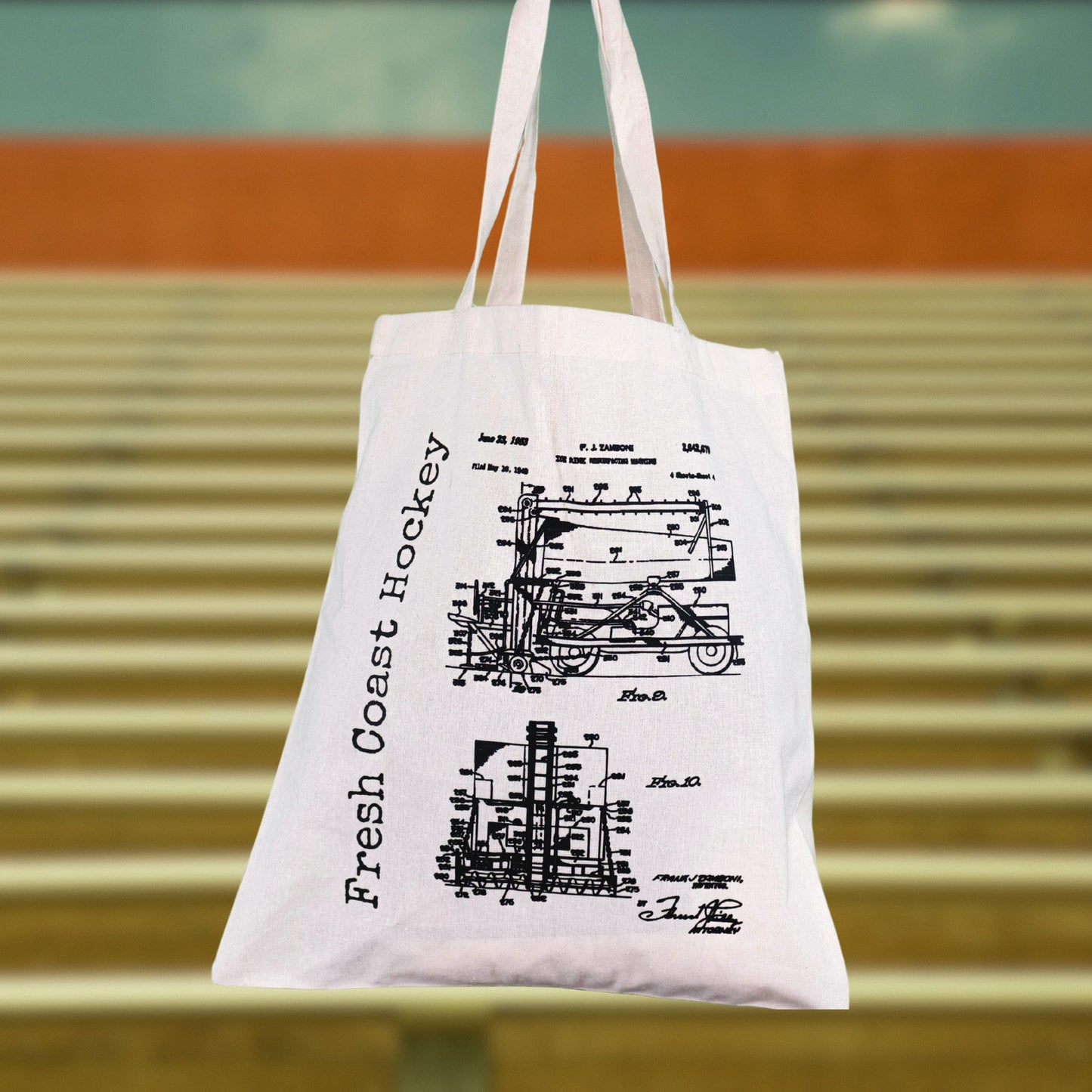 Zamboni Blueprint Tote Bag: Ivory / Black